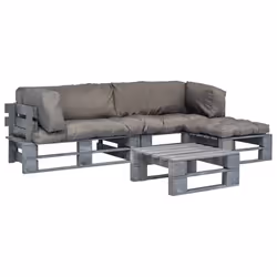 vidaXL Salon palette de jardin 4 pcs avec coussins gris bois - TU