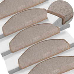 vidaXL Tapis d'escalier 15 pcs Marron clair 65 x 24 x 4 cm
