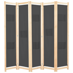vidaXL Cloison de séparation 5 panneaux Gris 200 x 170 x 4 cm Tissu - TU