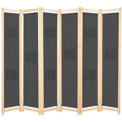 vidaXL Cloison de séparation 6 panneaux Gris 240 x 170 x 4 cm Tissu