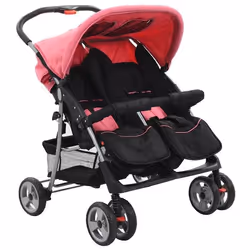 VidaXL 10155, Ciel de lit, Poussette tandem, unisexe, Roues pleines, Pliable, Noir, Rose