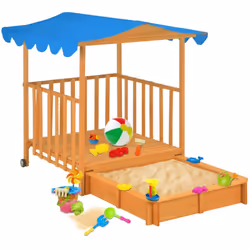 Notre maison de jeu en bois avec bac à sable et toit de protection contre les UV apportera beaucoup de plaisir à vos petits b ...