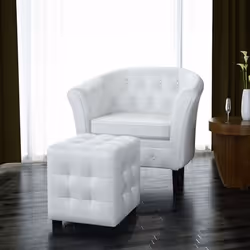 vidaXL Fauteuil avec repose-pied blanc similicuir - TU