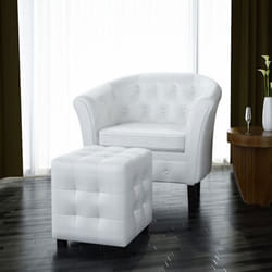 vidaXL Fauteuil avec repose-pied blanc similicuir - TU