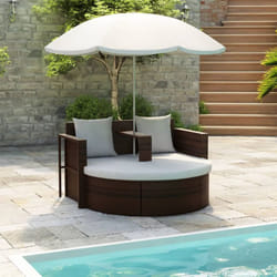 Lit de jardin avec parasol Marron Résine tressée vidaXL