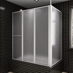 Pare baignoire en L à 4 volets rétractables avec porte-serviettes