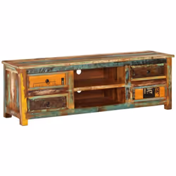 Ce meuble TV en bois au style antique est à la fois élégant et pratique grâce aux vastes espaces de rangement des tiroirs et ...