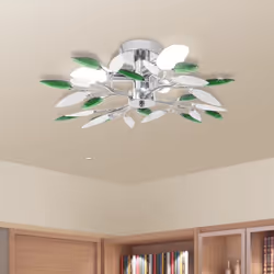 Ce magnifique plafonnier, avec quatre bras en forme de feuille d'acrylique, présente un design élégant. Sa finition chromée d ...