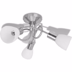 Ce plafonnier unique, avec trois abat-jour en verre, présente un design moderne. La finition en nickel satiné donne à cette l ...