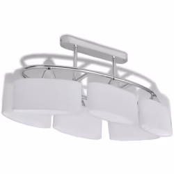 Ce plafonnier unique, avec six abat-jour en verre, présente un design moderne. La finition chromée donne à cette lampe un sty ...