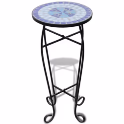 Cette table pour plantes a un dessus de table en mosaïque résistant aux intempéries et des pieds courbes élégants. Elle devie ...