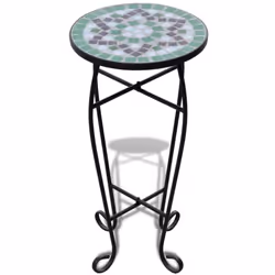 Cette table pour plantes a un dessus de table en mosaïque résistant aux intempéries et des pieds courbes élégants. Elle devie ...