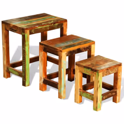 Cet ensemble de 3 tables gigognes en bois de récupération de style antique est un accessoire attrayant intemporel pour votre ...