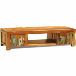 Ce meuble TV en bois au style antique est à la fois élégant et pratique grâce aux vastes espaces de rangement des tiroirs et ...