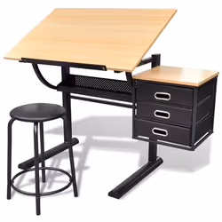 vidaXL Table à dessin inclinable à 3 tiroirs avec tabouret - TU