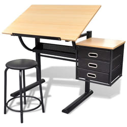 vidaXL Table à dessin inclinable à 3 tiroirs avec tabouret - TU