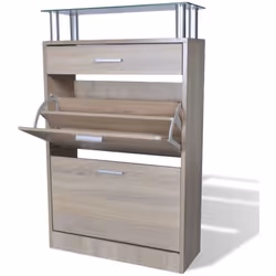 Ce meuble à chaussures avec 1 tiroir, 1 plateau en verre supérieur et 2 compartiments, d'un design simple et élégant, est un ...