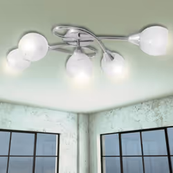Ce plafonnier unique, avec 5 abat-jours sphériques en verre, sera un excellent choix pour décorer votre salon ou chambre à co ...