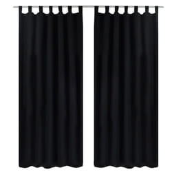 2 pcs Rideau à Passant Micro Satin Noir 140 x 175 cm - TU