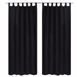 2 pcs Rideau à Passant Micro Satin Noir 140 x 225 cm - TU