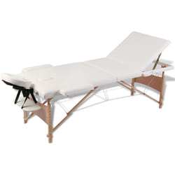 vidaXL Table de massage pliable Blanc crème 3 zones avec cadre en bois