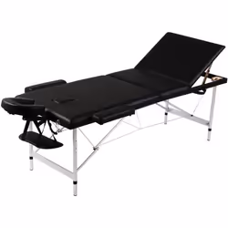 vidaXL Table pliable de massage Noir 3 zones avec cadre en aluminium