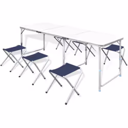 Cet ensemble de table de camping pliable se compose d'une table pliable et de 6 tabourets pliables. Grâce à la poignée de tra ...