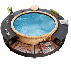 Cet élégant cadre de spa en résine tressée est un accessoire polyvalent pour votre spa. Il donne au spa un aspect chic et mod ...