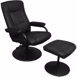 Ce fauteuil en cuir synthétique, complété d'un repose-pied, allie style et fonctionnalité. L'ensemble a un cadre en métal et  ...