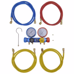 Ce set manifold à 4 voies est adapté pour vérifier et charger les systèmes de climatisation en fournissant des lectures de pr ...