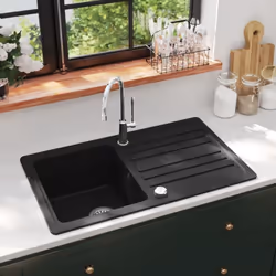 Description générale Cet évier de cuisine contemporain avec égouttoir présente un design élégant et fonctionnel, idéal pour v ...