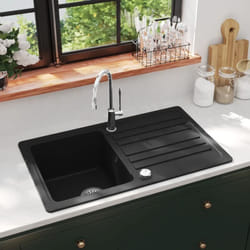 Vier de cuisine en granite avec égouttoir réversible Noir Vidaxl