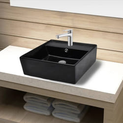 Vidaxl - Robinet de lavabo salle de bain céramique/trou trop-plein carré noir