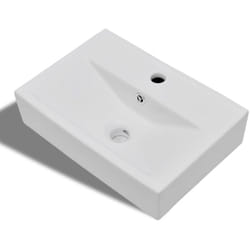 Vasque à trou de trop-plein/robinet céramique pour salle de bain Blanc Vidaxl