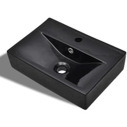 Vasque à trou de trop-plein/robinet Noir céramique pour salle de bain Vidaxl