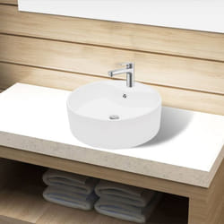 Vidaxl - Lavabo à trou de trop-plein/robinet céramique Blanc Rond