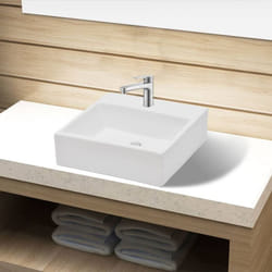 Vidaxl - Lavabo carré à trou pour robinet Céramique Blanc