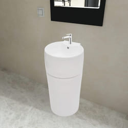 Vasque à trou de trop-plein/robinet céramique Blanc pour salle de bain Vidaxl