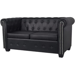 Canapé Chesterfield à 2 places cuir synthétique noir
