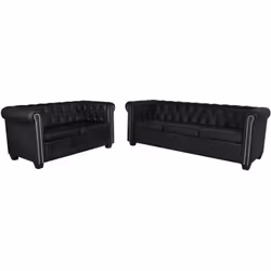 vidaXL Canapé Chesterfield à 2 places et à 3 places noir - TU