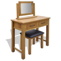 Vidaxl Coiffeuse Avec Tabouret Bois De Chêne Massif