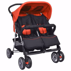 vidaXL Poussette à deux places Acier Rouge et noir - TU