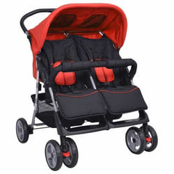 vidaXL Poussette à deux places Acier Rouge et noir - TU