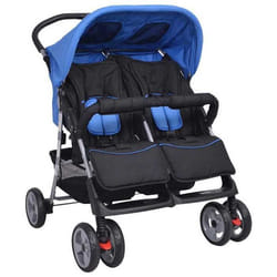vidaXL Poussette à deux places Acier Bleu et noir - TU