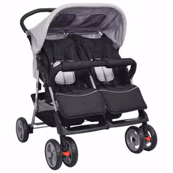 vidaXL Poussette à deux places Acier Gris et noir - TU
