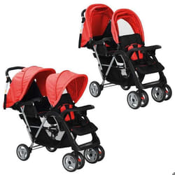 vidaXL Poussette à deux places acier rouge et noir - TU