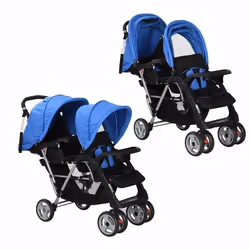vidaXL Poussette à deux places acier bleu et noir - TU