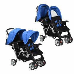 vidaXL Poussette à deux places acier bleu et noir - TU