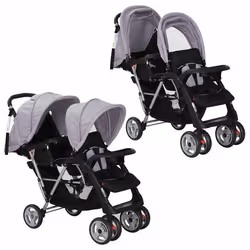 vidaXL Poussette à deux places acier gris et noir - TU