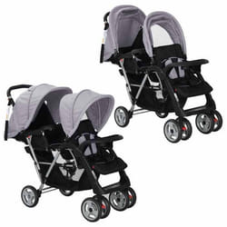 vidaXL Poussette à deux places acier gris et noir - TU